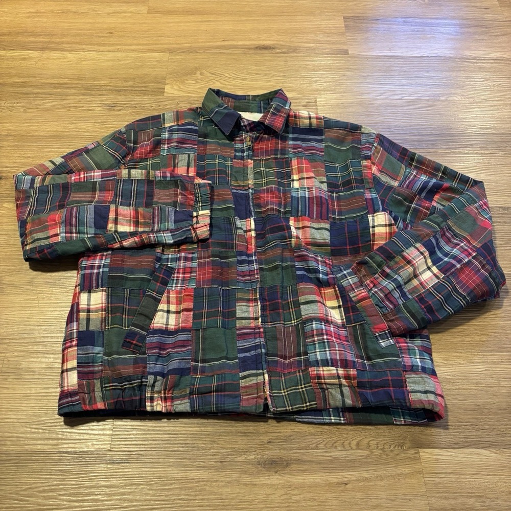 VTG Huntington Madras Patchwork Jacket Mens Large Full Zip Liner Made In USA 90s